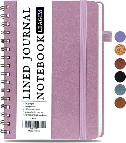 LEAGIM Lined Spiral Journal Notebook for Women & Men, College Ruled Hardcover Notebook for Work & Note Taking, Journals for Writing, 100 GSM, Business, School, 140 Pages, A5(5.8"x8.5") - Pink
