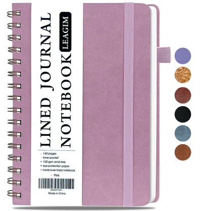 LEAGIM Lined Spiral Journal Notebook for Women & Men, College Ruled Hardcover Notebook for Work & Note Taking, Journals for Writing, 100 GSM, Business, School, 140 Pages, A5(5.8"x8.5") - Pink