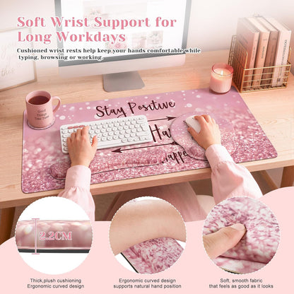 iCasso Pink Ergonomic Mouse Pad with Wrist Rests Set for Desk Accessories