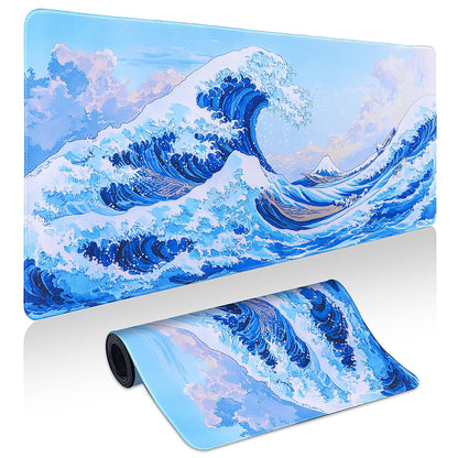 Mouse Pad Gaming - Desk Mat for Keyboard and Mouse - Kanagawa Large Mouse Pad for Desk, Japanese Sea Wave Mousepad (31.5 x 11.8inch) with Non-Slip Base, Desks Pad Mat for Game, Office and Home