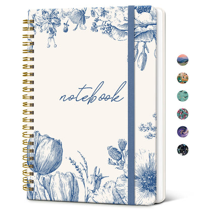 Taja Hardcover Journal for Women, Pretty Spiral Lined Notebook for Work, A5