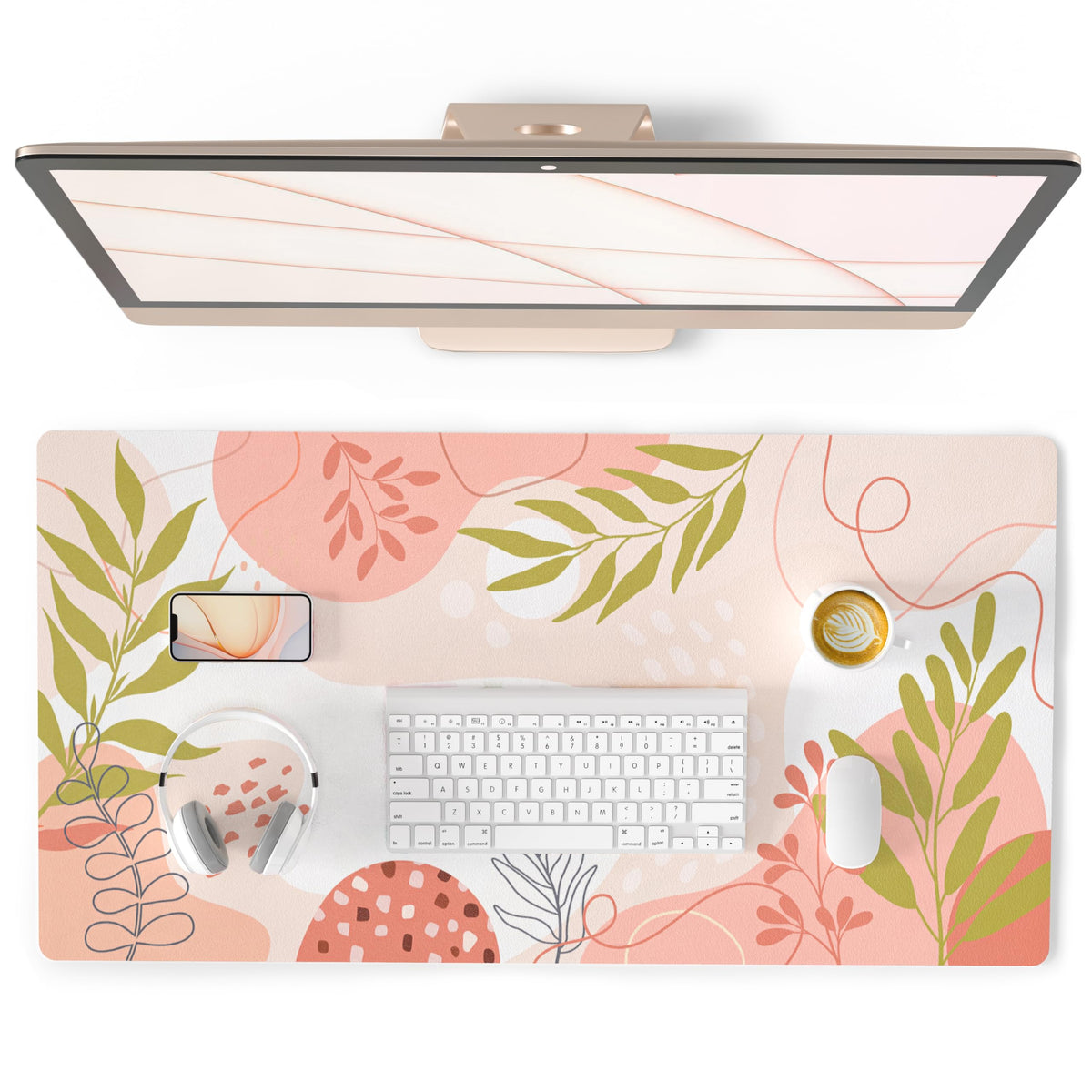 QiyI PU Leather Large Mouse Pad, Office Decor, 31.5" x 15.7", Rose Gold