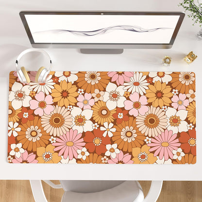 Faux Leather Large Mouse Pad, Office Desk Mat, 31.5"x15.7", Pink Floral
