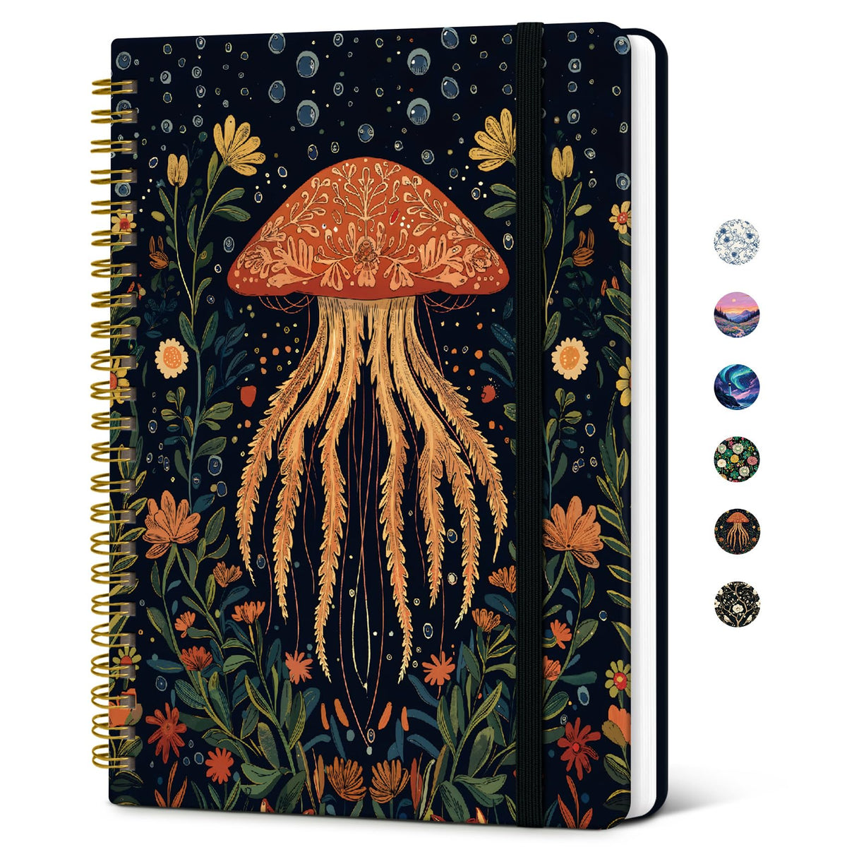 Taja Lined Spiral Journal Notebook for Women, Pretty College Ruled Notebook for Work & Note Taking, A5 Hardcover Journal for Writing, Cute Aesthetic 140 Pages, Midnight Bloom