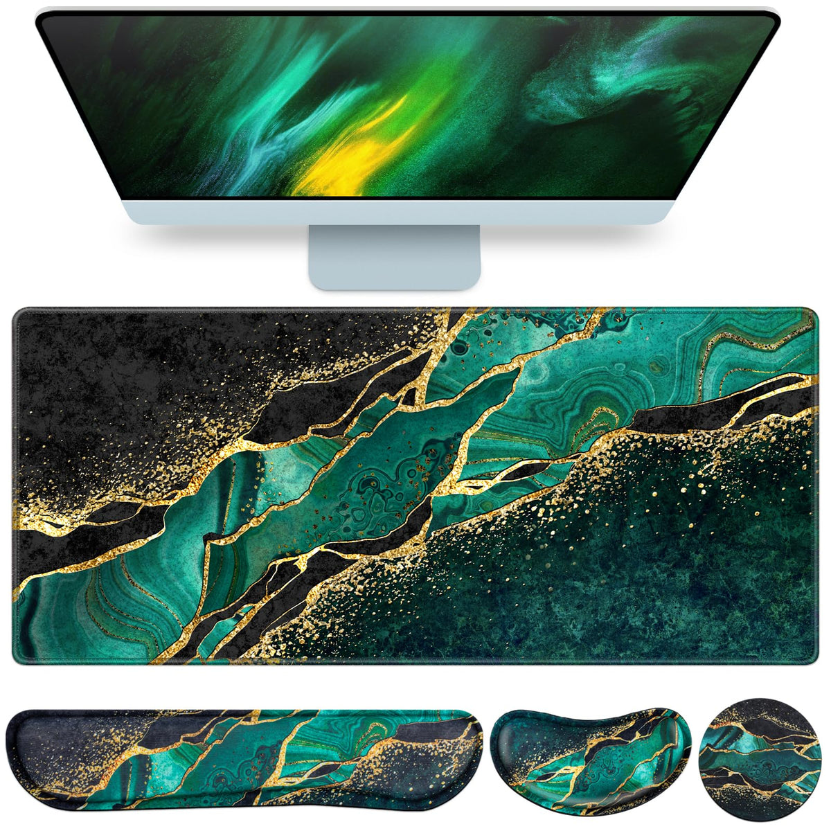 Desk Mat, Large Gaming Mouse Pad with Wrist Rest, 4in1 XXL Mousepad Floral