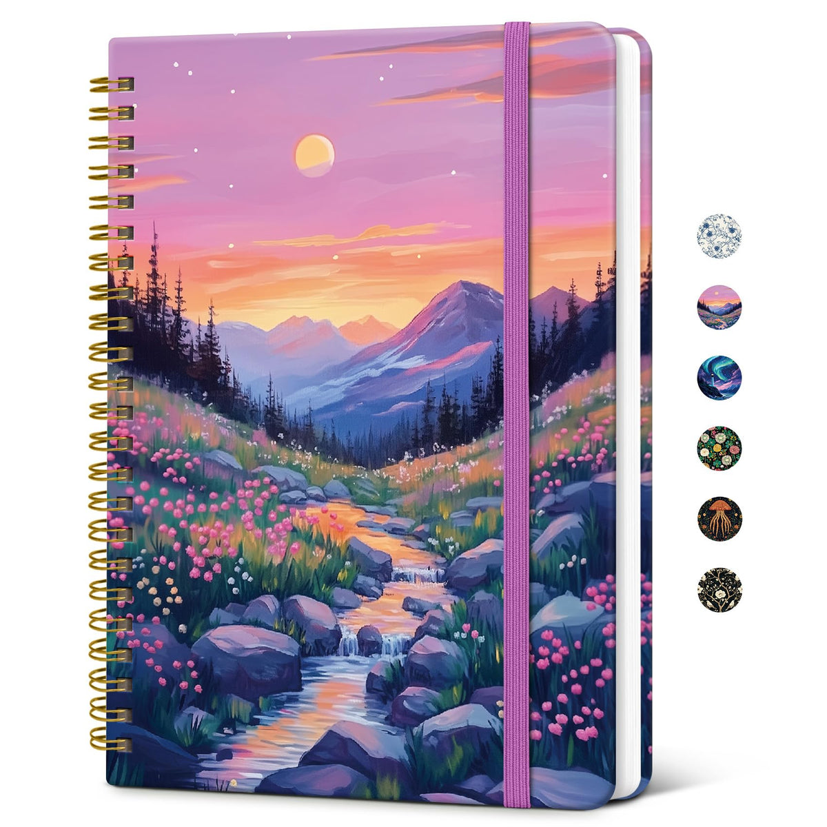 Taja Lined Spiral Journal Notebook for Women, Pretty College Ruled Notebook for Work & Note Taking, A5 Hardcover Journal for Writing, Cute Aesthetic 140 Pages, Midnight Bloom