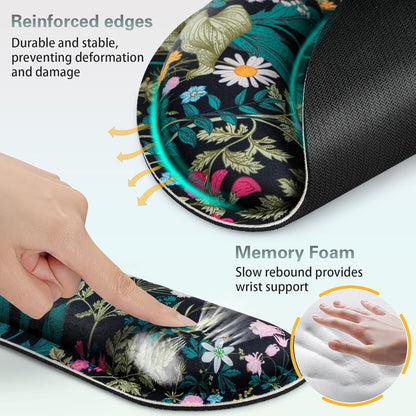 Mouse Pad with Wrist Rest Set, 3-in-1 Wrist Support Mouse Pad Set, Floral