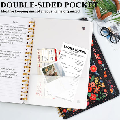 AZUREAL Spiral Journal Notebook 2P, A5 Hardcover Floral Notebook, 50 Pages Pretty Notebook, Journal For Women & Men Office School Note Taking Business (Black)