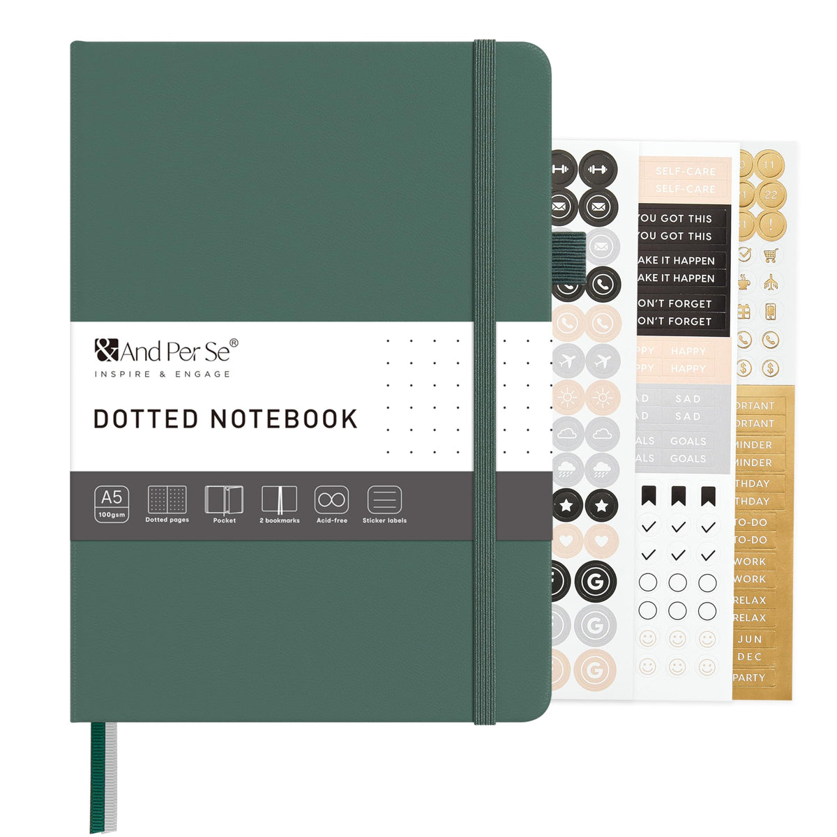 &And Per Se Lined Journal Notebook – A5 Hardcover, 160 Pages 100gsm Thick Paper, College Ruled for Writing - 5.7”x8” (Dark Green)