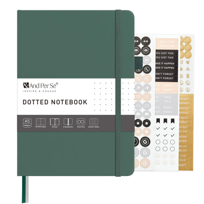 &And Per Se Lined Journal Notebook – A5 Hardcover, 160 Pages 100gsm Thick Paper, College Ruled for Writing - 5.7”x8” (Dark Green)