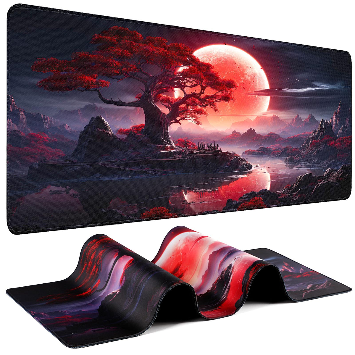 Mouse Pad Gaming - Desk Mat for Keyboard and Mouse - Kanagawa Large Mouse Pad for Desk, Japanese Sea Wave Mousepad (31.5 x 11.8inch) with Non-Slip Base, Desks Pad Mat for Game, Office and Home