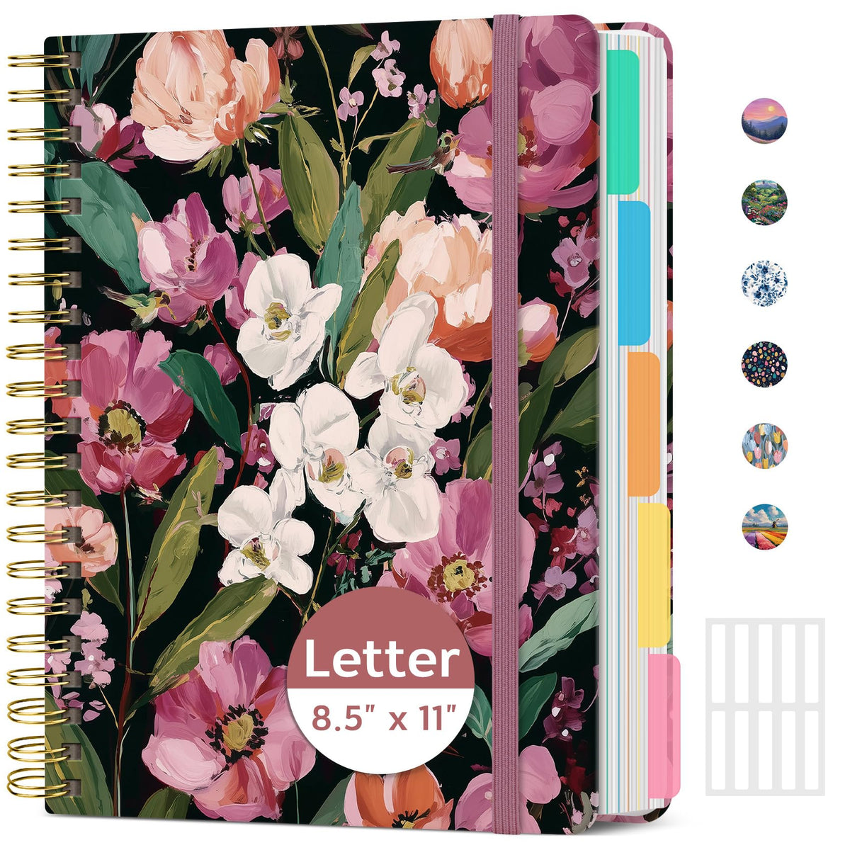 Taja Pretty Large Spiral Lined Notebook for Work with 5 Removable Dividers