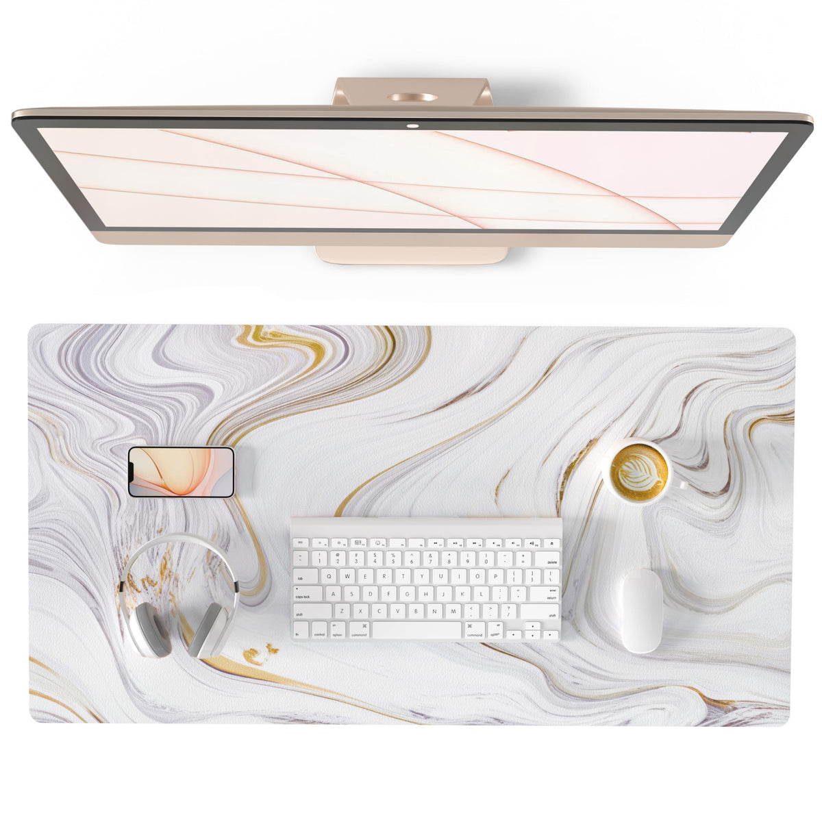 QiyI PU Leather Large Mouse Pad, Office Decor, 31.5" x 15.7", Rose Gold