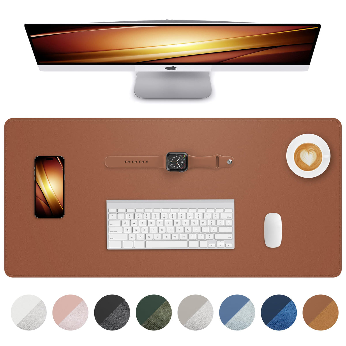 AFIING Desk Pad Protector 23.6" x 13.7" - Non-Slip Waterproof PU Leather Desk Mat for Mouse, Keyboard, Laptop, Office and Home Workspace (Beige)