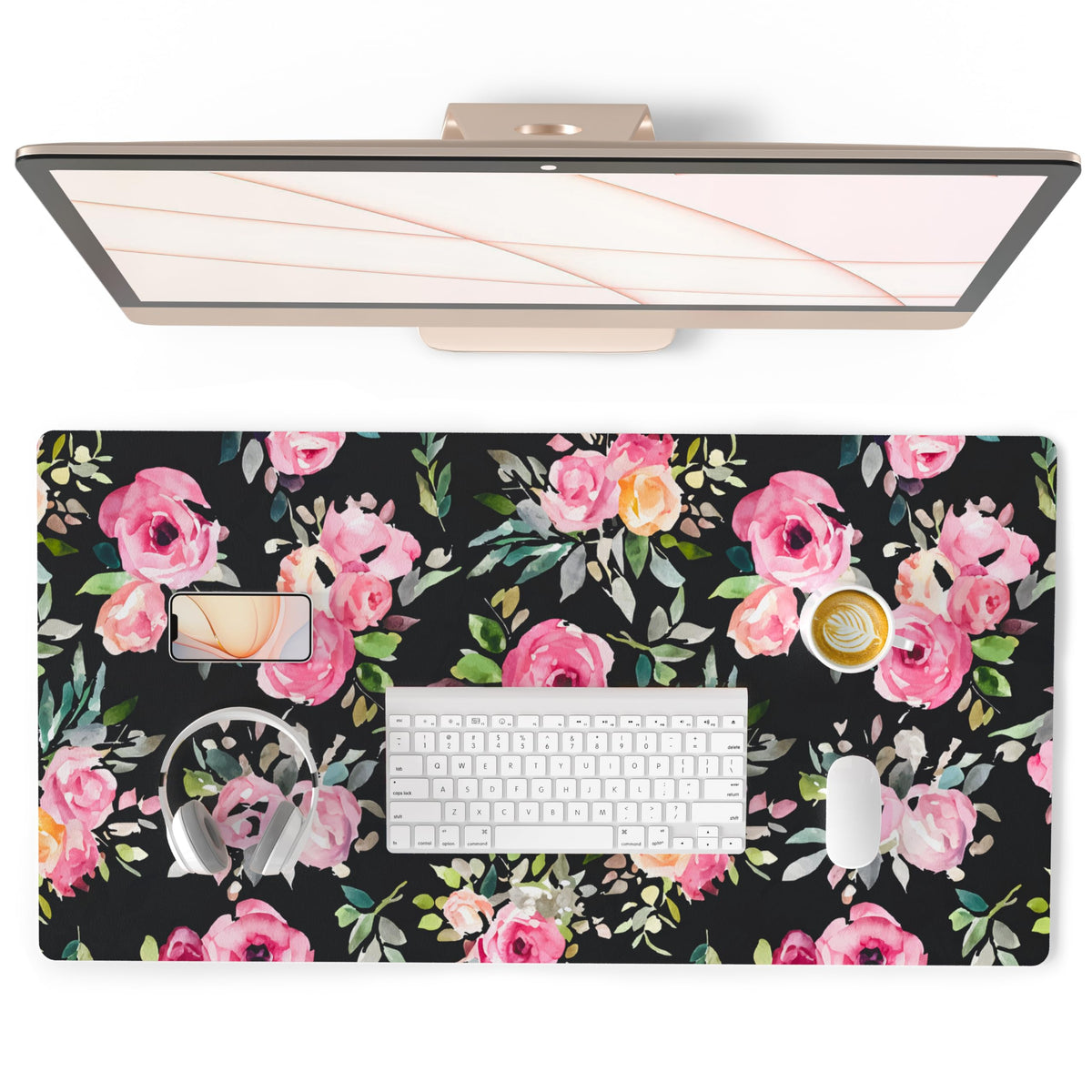 QiyI PU Leather Large Mouse Pad, Office Decor, 31.5" x 15.7", Rose Gold