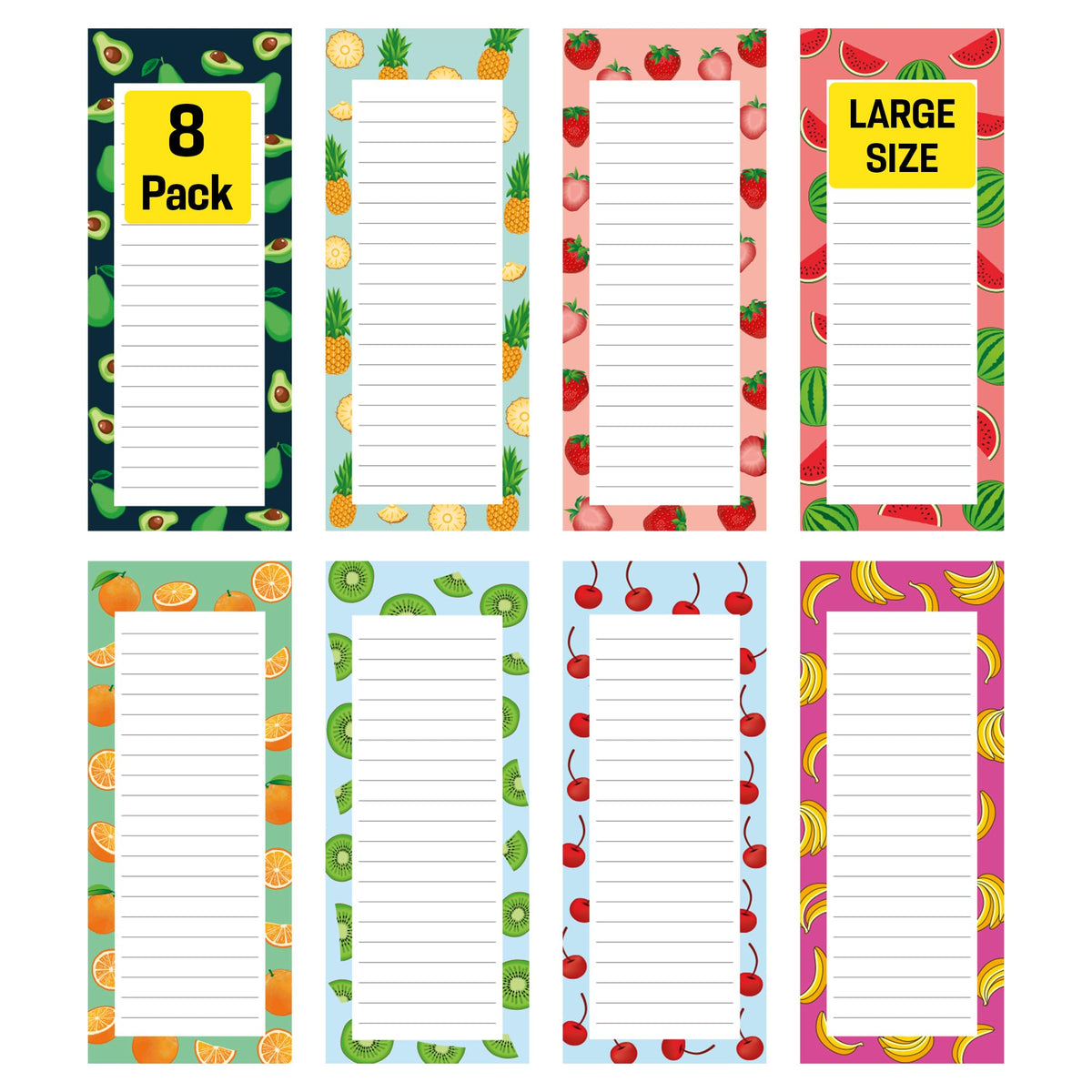 Magnetic Notepads for Refrigerator, 8 Pack Grocery List Pads, Fruit Design