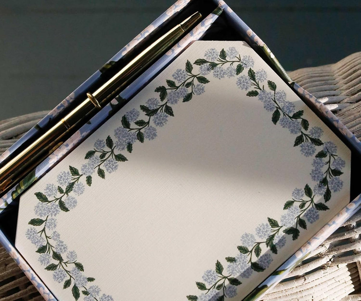 RIFLE PAPER CO. Hydrangea Note Writing Set, Pretty Desktop Stationery Box