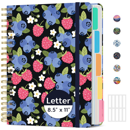 Taja Pretty Large Spiral Lined Notebook for Work with 5 Removable Dividers