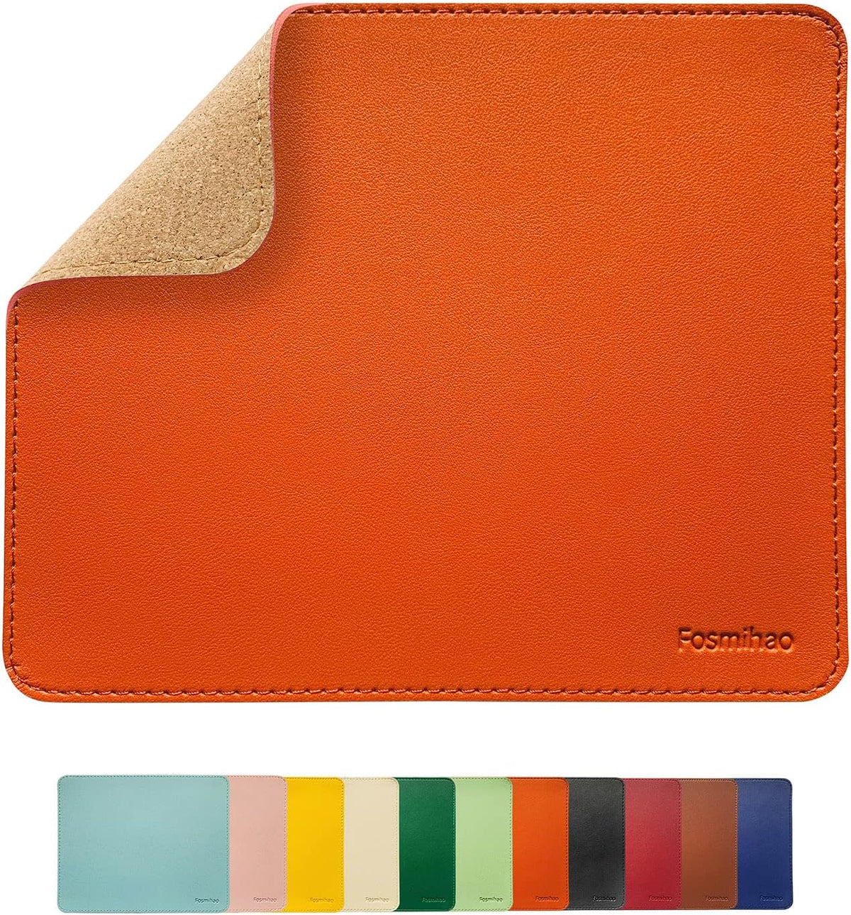 Leather Mouse Pad - Wooden Double-Side Mousepad with Stitched Edge, Waterproof Ultra Thin Mouse Pad for Computers, Laptop, Office & Home, 10.2 x 8.3 Inch, 1 Pack (Orange)