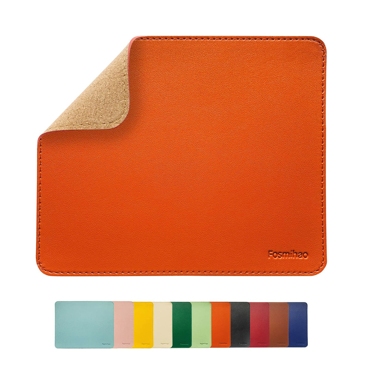 Leather Mouse Pad - Wooden Double-Side Mousepad with Stitched Edge, Waterproof Ultra Thin Mouse Pad for Computers, Laptop, Office & Home, 10.2 x 8.3 Inch, 1 Pack (Orange)