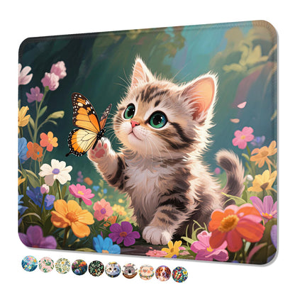 Mouse Pad, Cute Mouse Mat, 10" x 8", Colorful Flower Cat