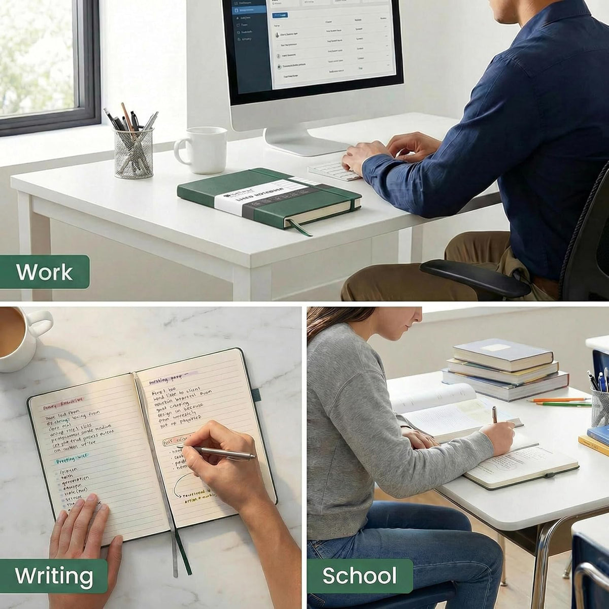 &And Per Se Lined Journal Notebook – A5 Hardcover, 160 Pages 100gsm Thick Paper, College Ruled for Writing - 5.7”x8” (Dark Green)