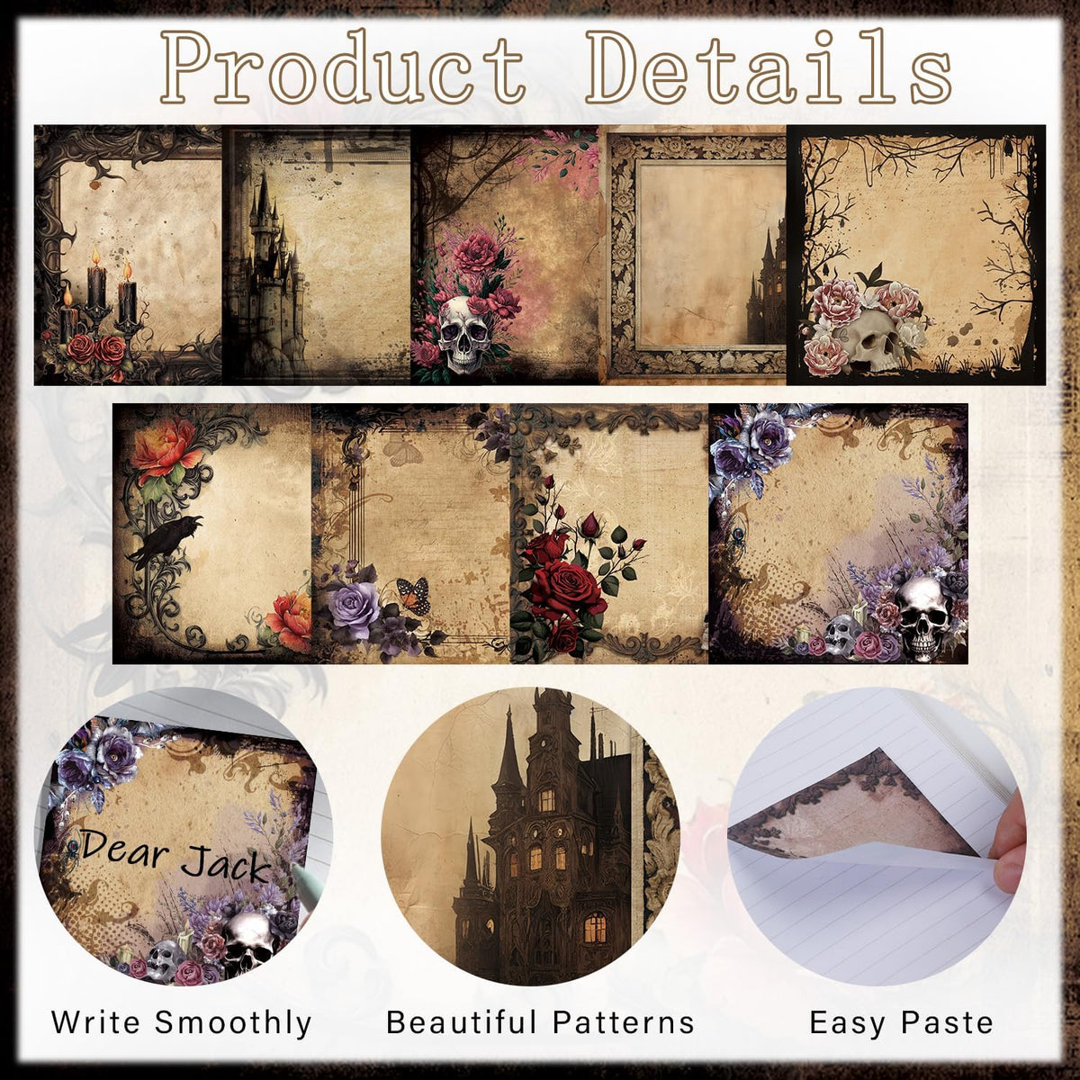 Gothic Sticky Notes 3x3 Dark Style Stationery 9-Pack