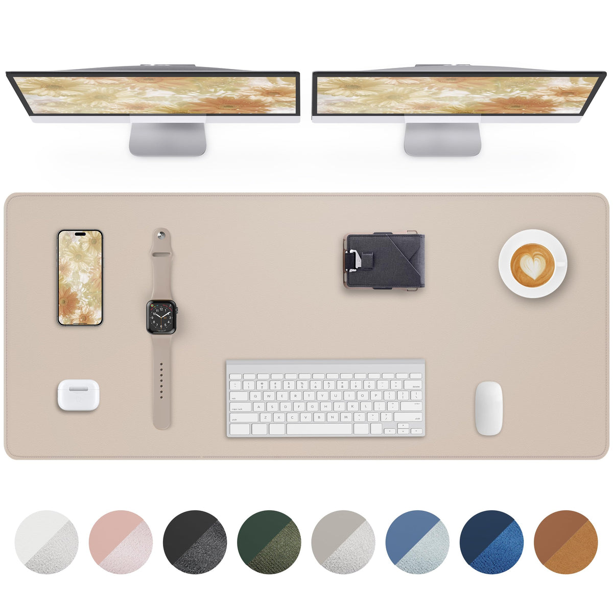 AFIING Desk Pad Protector 23.6" x 13.7" - Non-Slip Waterproof PU Leather Desk Mat for Mouse, Keyboard, Laptop, Office and Home Workspace (Beige)