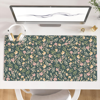 Faux Leather Large Mouse Pad, Office Desk Mat, 31.5"x15.7", Pink Floral