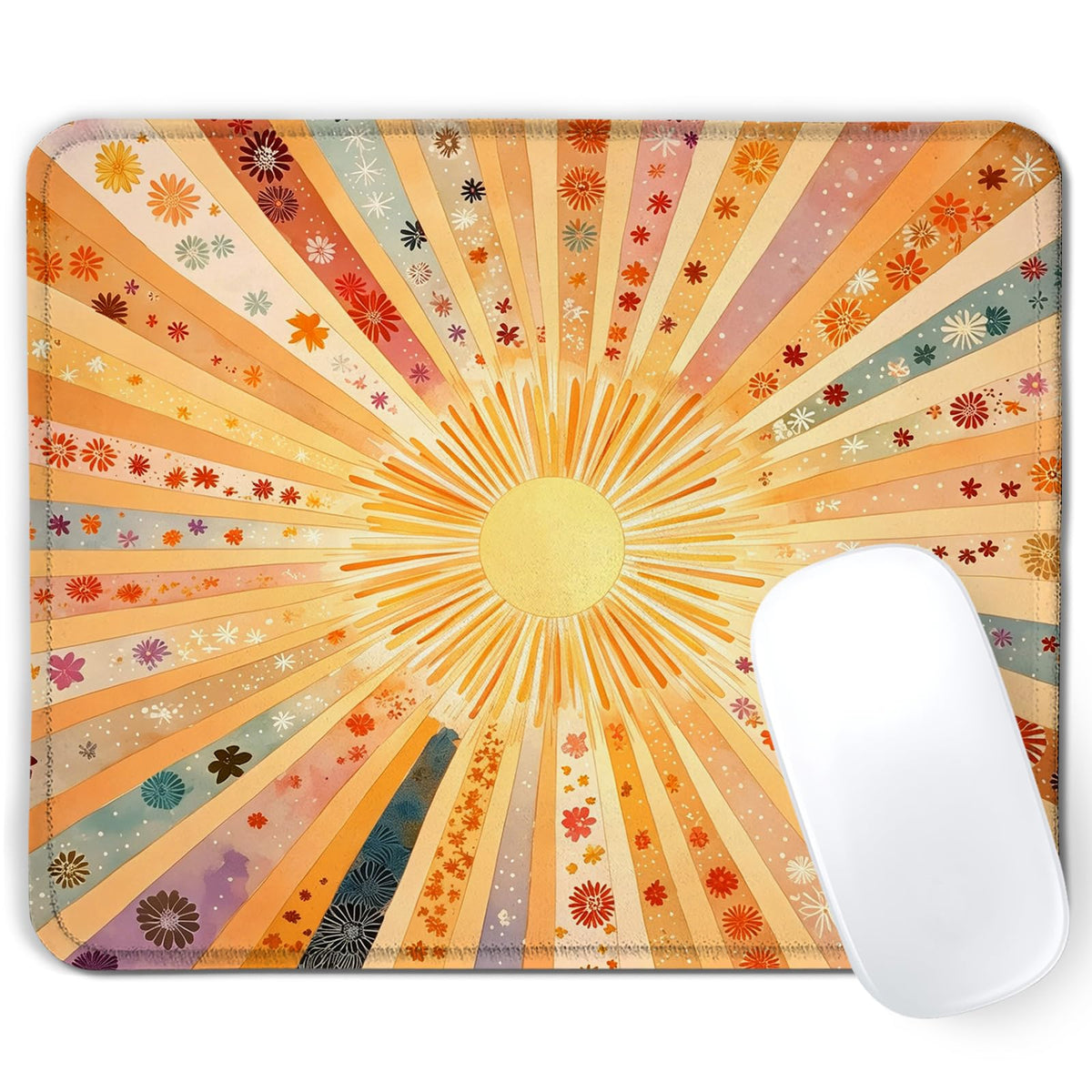 Boho Colorful Sunshine Rainbow Mouse Pad, Cute Sunshine Mouse Pads Mousepad for Desk Home Office Dorm Computers Laptop, Boho Office Supplies Desk Accessories, 7.9x7.9 Inch