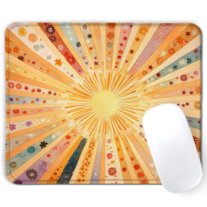 Boho Colorful Sunshine Rainbow Mouse Pad, Cute Sunshine Mouse Pads Mousepad for Desk Home Office Dorm Computers Laptop, Boho Office Supplies Desk Accessories, 7.9x7.9 Inch
