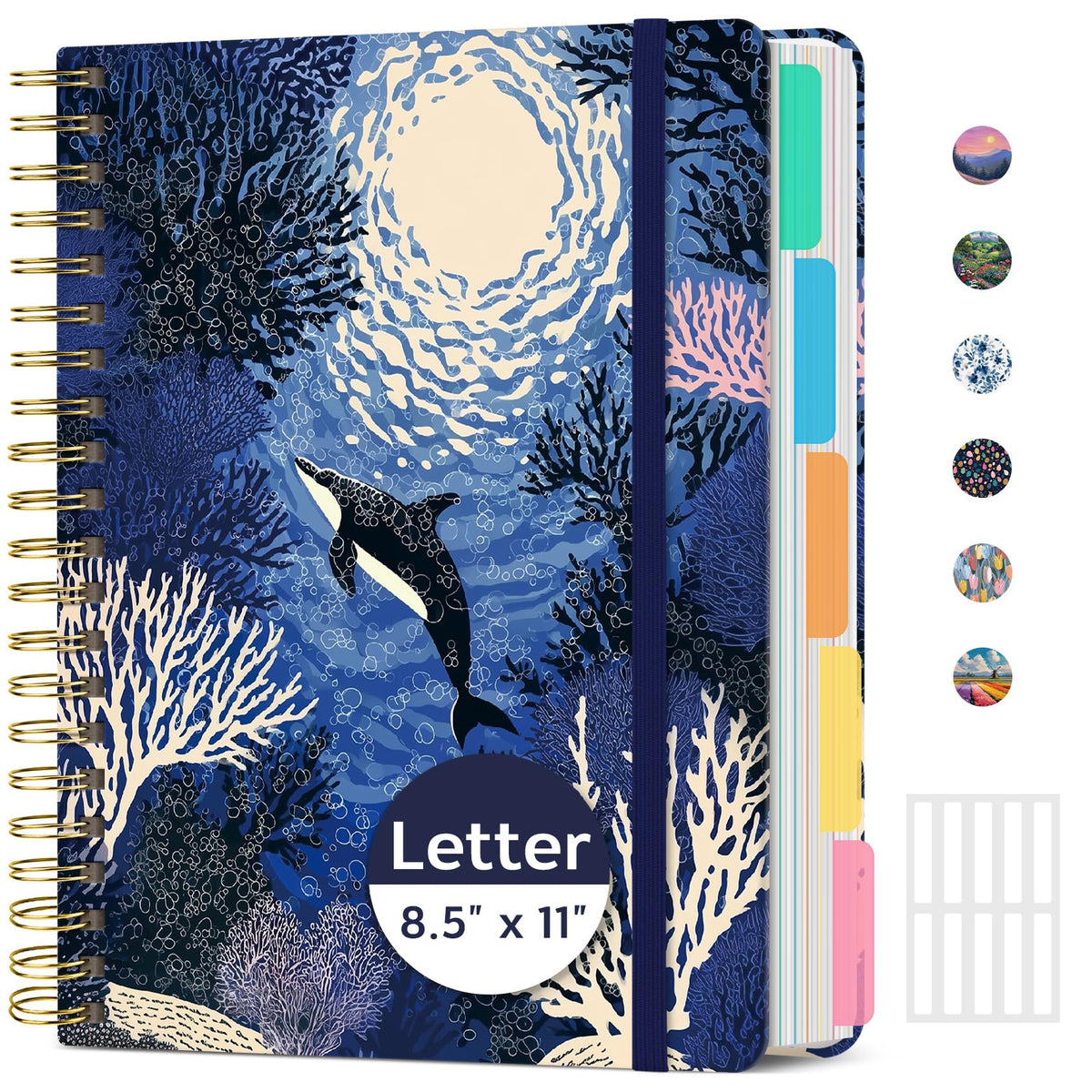 Taja Pretty Large Spiral Lined Notebook for Work with 5 Removable Dividers