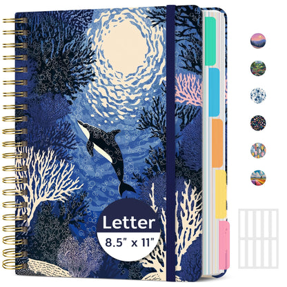 Taja Pretty Large Spiral Lined Notebook for Work with 5 Removable Dividers