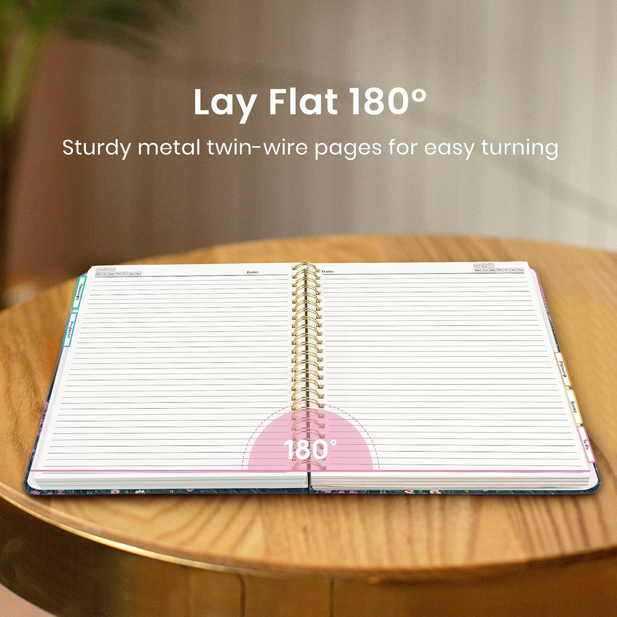 Taja Pretty Large Spiral Lined Notebook for Work with 5 Removable Dividers