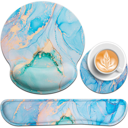 Mouse Pad with Wrist Rest Set, 3-in-1 Wrist Support Mouse Pad Set, Floral