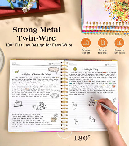 Lined Spiral Notebook Journal for Women, 150 Pages Cute Notebooks 5.75” x 8.38”, A5 Hardcover Spiral Journals with 100 GSM Thick Paper, College Ruled Notebook for Writing Work School, Autumn Tree