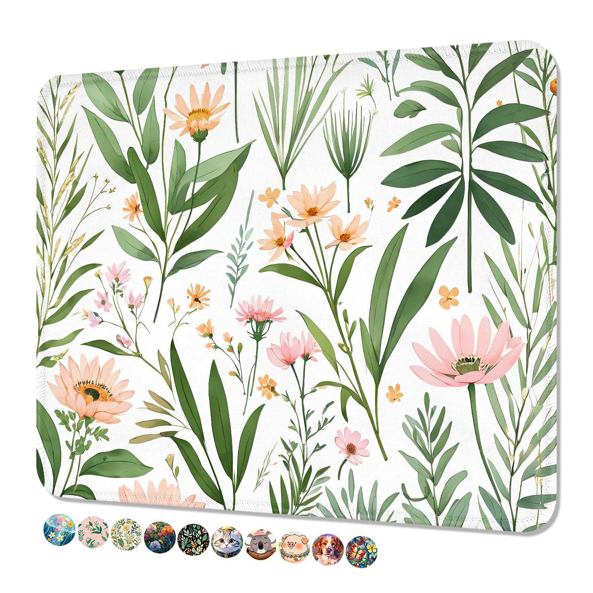 Mouse Pad, Cute Mouse Mat, 10" x 8", Colorful Flower Cat