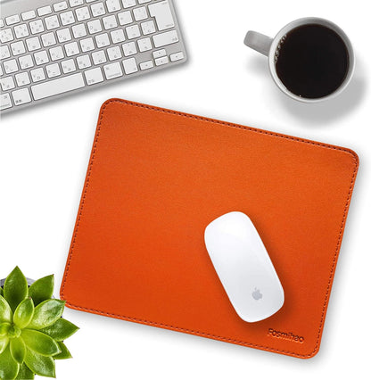 Leather Mouse Pad - Wooden Double-Side Mousepad with Stitched Edge, Waterproof Ultra Thin Mouse Pad for Computers, Laptop, Office & Home, 10.2 x 8.3 Inch, 1 Pack (Orange)