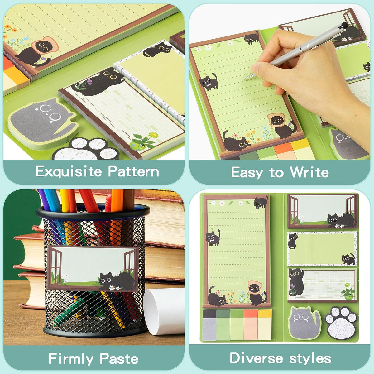 B1ykin Sticky Notes Set - 550 Sheets Memo Writing Pad Cat Floral Design