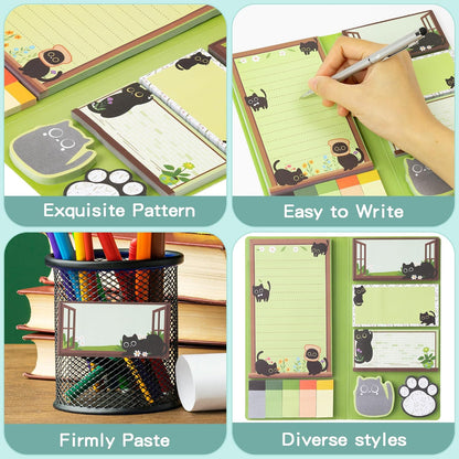 B1ykin Sticky Notes Set - 550 Sheets Memo Writing Pad Cat Floral Design