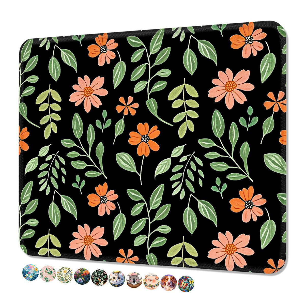 Mouse Pad, Cute Mouse Mat, 10" x 8", Colorful Flower Cat
