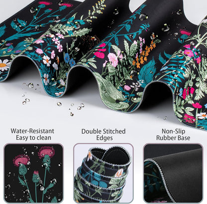 Desk Mat, Large Gaming Mouse Pad with Wrist Rest, 4in1 XXL Mousepad Floral