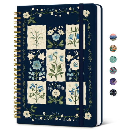 Taja Hardcover Journal for Women, Pretty Spiral Lined Notebook for Work, A5