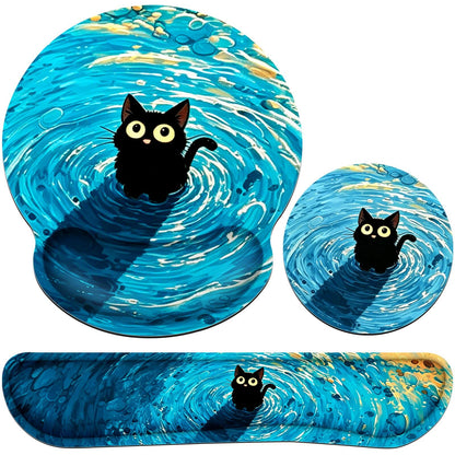 Mouse Pad with Wrist Rest Set, 3-in-1 Wrist Support Mouse Pad Set, Floral