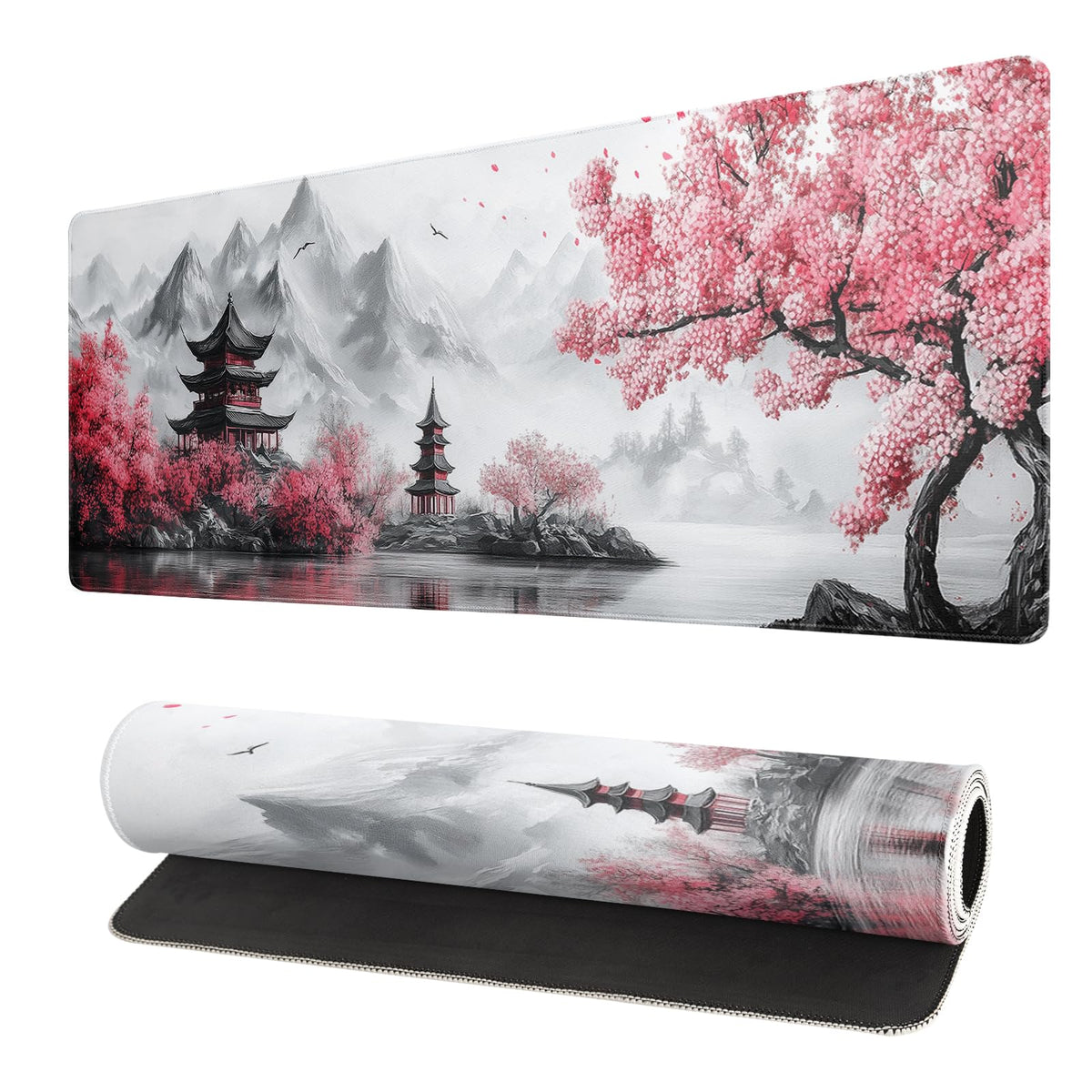 White Ukiyo-e Style Sports Car Large Gaming Mouse Pad Desktop Mat 31.5x11.8 Inch - Non-Slip Rubber Base - for Gamers - Perfect for Gamers & PC Enthusiasts
