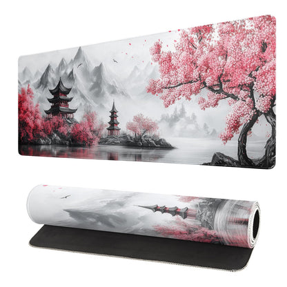White Ukiyo-e Style Sports Car Large Gaming Mouse Pad Desktop Mat 31.5x11.8 Inch - Non-Slip Rubber Base - for Gamers - Perfect for Gamers & PC Enthusiasts