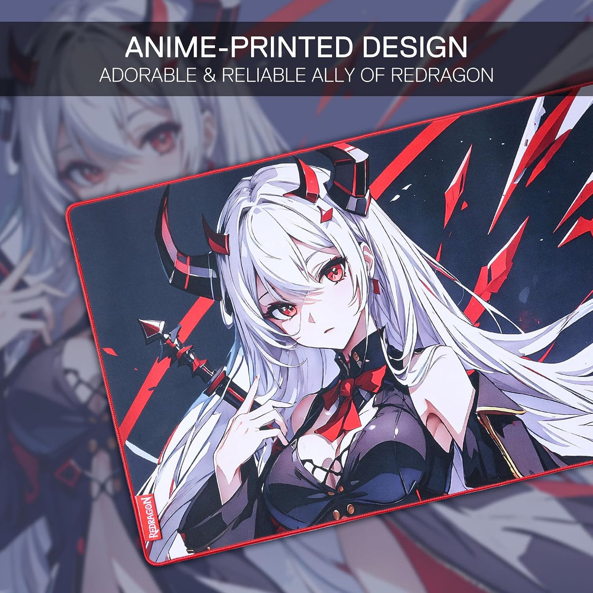 Redragon EISA P047L Anime Gaming Mouse Pad - Smooth Spandex Surface, Anti-Slip Rubber Base, Spill-Resistant, Durable 5mm Thick Design, 35 x 16 inches, Black
