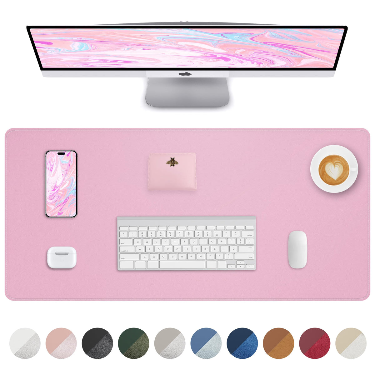 AFIING Desk Pad Protector 23.6" x 13.7" - Non-Slip Waterproof PU Leather Desk Mat for Mouse, Keyboard, Laptop, Office and Home Workspace (Beige)