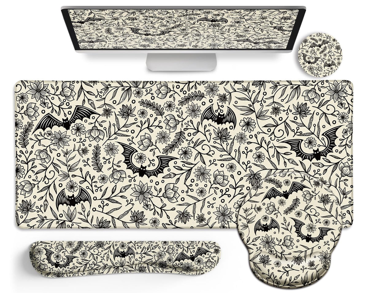 LIMKRIAN Goth Skull Mouse Pad Set Large Desk Mat for Desktop Decor