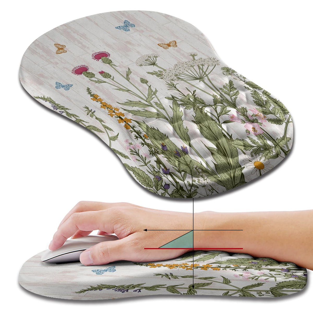 Hokafenle Ergonomic Mouse Pad Wrist Support, Wrist Rest Mousepad for Carpal Tunnel Pain Relief with Integrated Memory Foam Slope Massage Bulge (11.8x7.9 inch,Forest